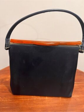 Vintage Dover 1960s Black Handbag Amber Lucite Accent Made in USA